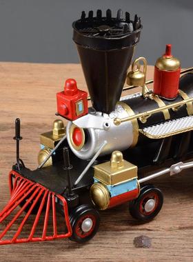 0复古铁皮火车模型铁艺家居软装火车头摆件摄影道具工艺礼品摆设