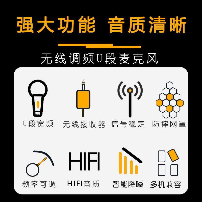 无线手持话筒麦克风一拖二U段调频音响声卡拉OK会议动圈直播金属,淘宝优惠券,粉丝福利购,淘宝优惠卷