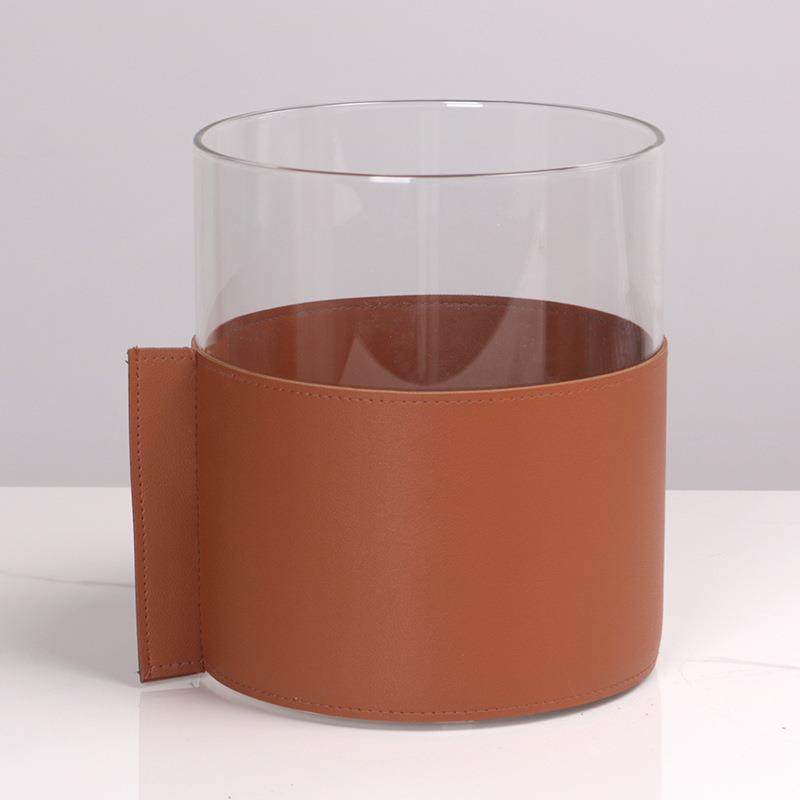 玻璃皮革轻奢花器家居摆件样板间售楼处客厅餐厅花瓶软装饰品摆设,淘宝优惠券,粉丝福利购,淘宝优惠卷