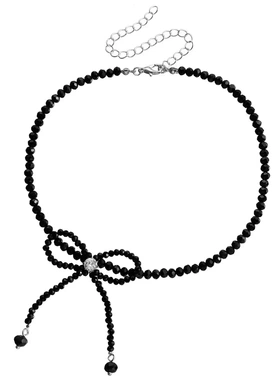 欧美饰品时尚气质串珠黑色水晶结项链简约手工项饰