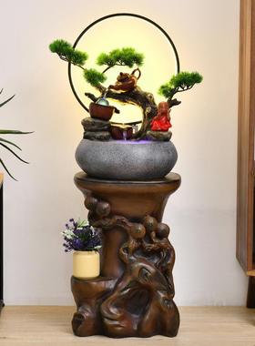 中式风水轮流水喷泉鱼缸家居装饰乔迁礼品加湿器招财客厅落地摆件