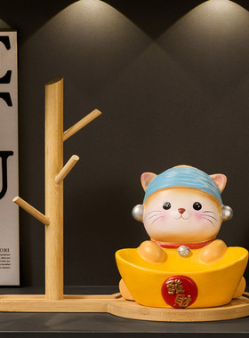 珍珠猫收纳摆件玄关收纳盒钥匙口门口鞋柜家用门厅入户桌面整理盒