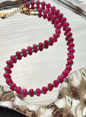 新品waki 热情泡泡糖粉色串珠项链女可爱气质个性锁骨链独特