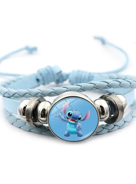 星际宝贝史迪奇皮革手链卡通史迪仔stith手饰蓝色多层编织手链男