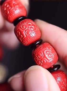 朱砂砂回纹珠手链老型桶珠款帝王砂回纹珠低含量朱砂手串