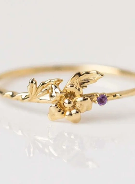 十二月戒指 复古风开口戒指可调节12月花生辰石戒指铜嵌锆石