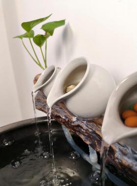 流水摆件鱼缸造景古法养鱼循环水池过滤器加湿景德镇陶瓷家居装饰