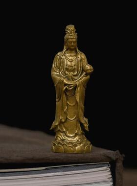 简修行西方三圣大势至菩萨像佛像摆件黄铜迷你小随身像茶空间装饰