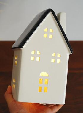 少见大号房子 出口北欧镂空陶瓷房子建筑灯饰摆件 家居装饰摆设