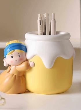 创意可爱戴珍珠耳环的少女笔筒收纳盒摆件办公室桌面装饰生日礼物