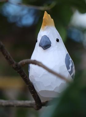 Jay家 凤头鹦鹉 纯手工木雕肥啾小鸟 可爱桌面实木小摆件生日礼物