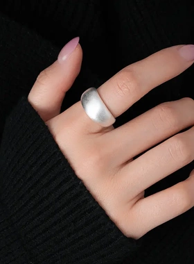 冷淡风素银拉丝宽面开口戒指女轻奢高级感简约时尚指环新款手饰女