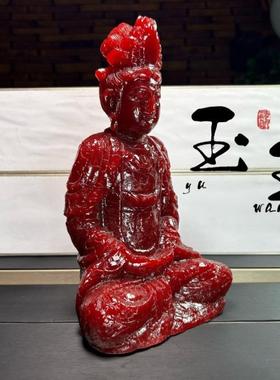 寿山石血珀坐观音摆件芙蓉石工艺品奇石原石石雕居家办公乔迁送礼