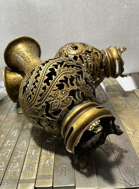 龙凤花瓶黄铜花瓶透花花瓶龙凤花瓶仿古做旧花瓶富贵吉祥花瓶