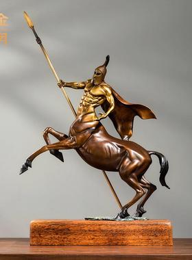 铜金岁月勇士人头马黄铜摆件创意希腊勇士战神战马彩铜器工艺品
