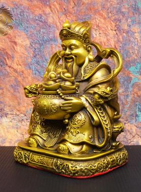 全黄铜 精版财神爷中式办公室开业店铺聚宝盆财神铜像礼品摆件