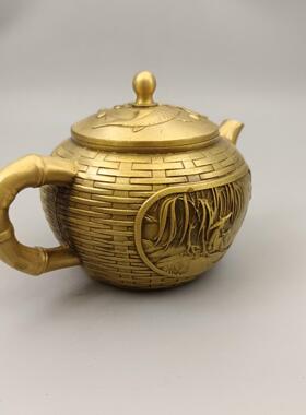 古玩铜器收藏铜摆件 姜太公垂钓铜酒壶 家居装饰创意礼品工艺品