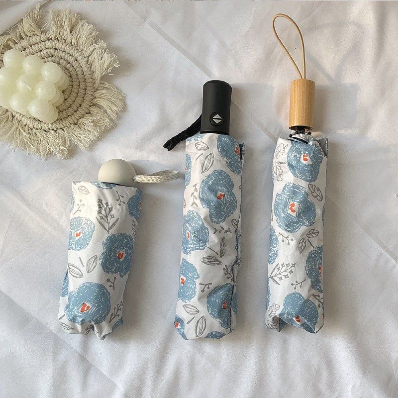 雨伞女晴雨两用遮阳伞小蓝花超轻小巧五折伞防晒防紫外线自动雨伞,淘宝优惠券,粉丝福利购,淘宝优惠卷