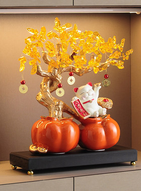 事事如意柿子招财猫摆件乔迁礼