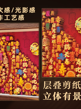 玺语新中式非遗剪纸贺寿装饰画