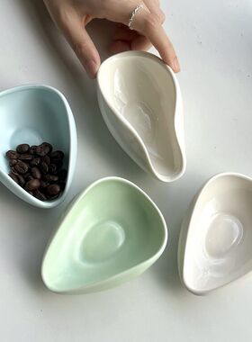 白瓷咖啡豆量碟咖啡粉勺匙分豆器具 复古个性小碟子计量勺烘培容