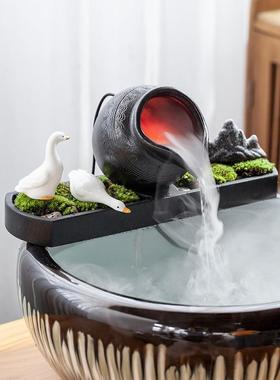 简约现代客厅创意陶瓷小鱼缸鱼池微景观造景循环流水器叠瀑布配件