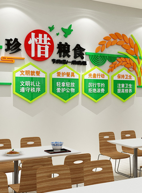 食堂文化墙贴g纸画珍惜节约粮食餐厅墙面装饰饭店餐饮光盘行动标
