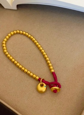 金店同款沙金仿真金小胖福红绳手链实心圆珠小金坨手串本命年送礼