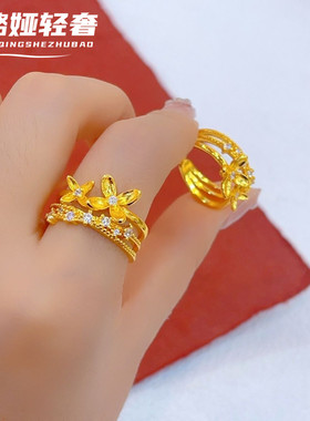 古法沙金点钻花丝桂花戒指