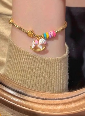 金店同款沙金仿真金摇摇木马双层手链转运小木马提溜送女友礼物