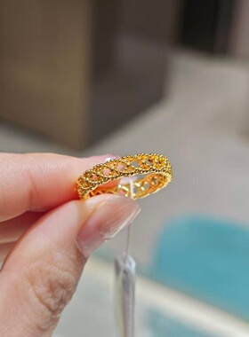 卡纯诗轻奢镂空花丝蕾丝戒指女古法工艺沙金高级感仿真金精致气质