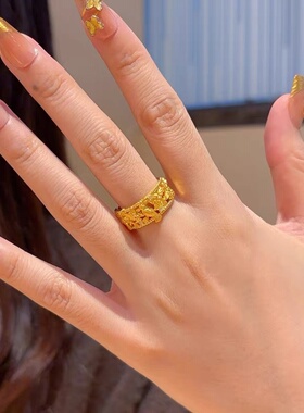 卡纯诗金店同款沙金仿真金喜上眉梢喜鹊镂空花丝戒指女高级感指环