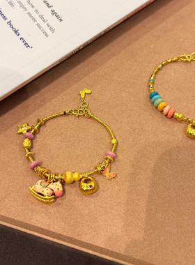 金店同款沙金仿真金木马盘缠手链女摇摇马蹦迪珠手串送女友礼物