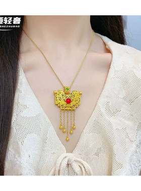 金店同款沙金金流苏锁包999吊坠