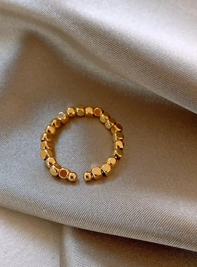 真金电镀八方来财小金砖戒指女ins小众设计轻奢高级感开口食指戒