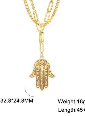 欧美直供爆品特殊寓意独特信仰汉莎手掌吊坠钛钢双层项链