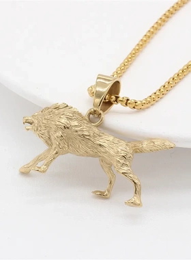 p0850 饰品 个性复美朋克冰原狼男士钛钢吊坠项链