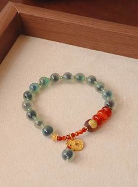 新中式滴油葫芦木珠糖心玛瑙手链复古国潮气质手串小众简约手饰女