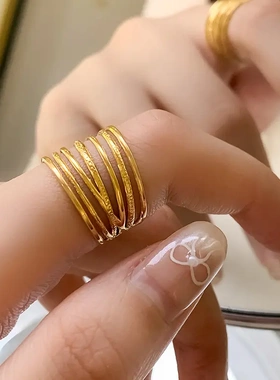 真金电镀欧美个性多层开口戒指简约时尚食指戒百搭通勤手饰女
