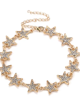 大气简约满钻星连星欧美时尚五角星形镶钻短款颈链项链锁骨链