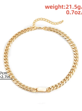 复古简约金属亮面吊坠项链 欧美风嘻哈潮流单层链条锁骨项饰女