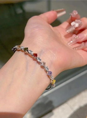 韩版彩色锆石不规则芒星开口手镯轻奢高级感手环精致通勤设计手饰