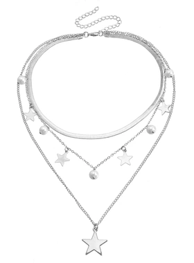欧美饰品气质扁蛇链星星项链女小众设计感仿珍珠百搭甜酷项饰