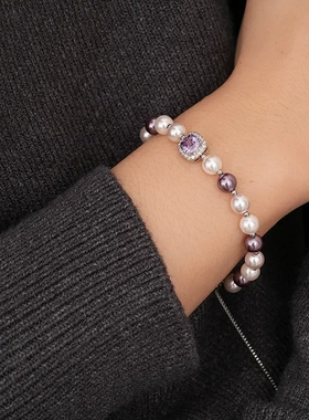 复形锆石几何串珠珍珠款手链轻奢气质手环法式高级感手饰秋冬