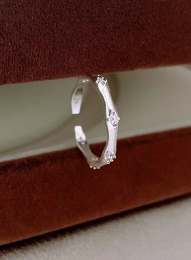 清冷风锆石拉丝竹节开口戒指时尚个性食指戒国潮简约高级感手饰女