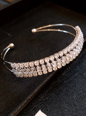 欧美时尚方形锆石开口手镯夸张气质超闪手环轻奢高级感手饰女