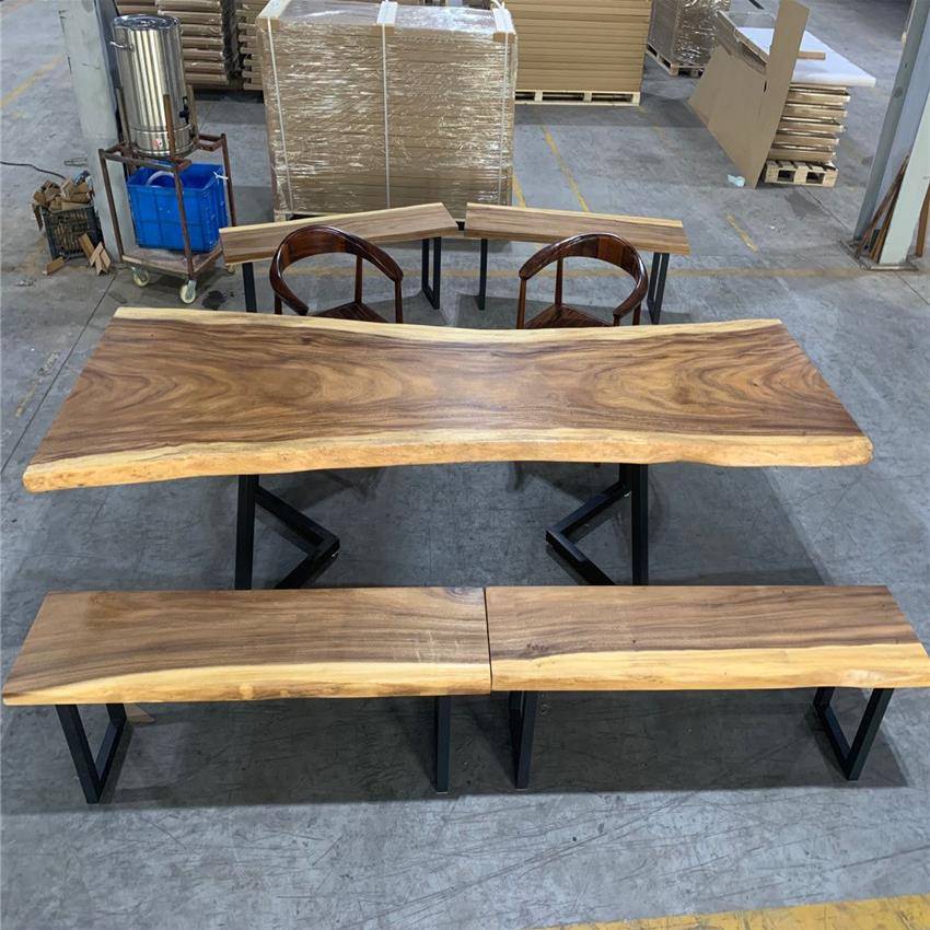 现代简约自然边大板实木桌椅组合茶桌家用客厅会客泡桌椅办公室椅 - 图2