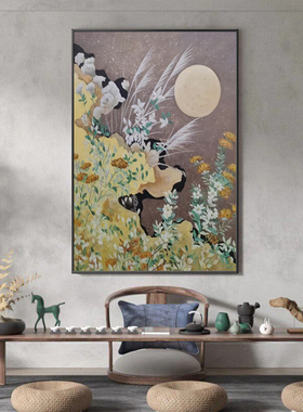 月浸花丛玄关动物装饰画小众艺术高级感沙发背景墙挂画手绘油画