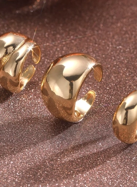 欧美饰品小众潮流设计感几何弧面指环光面戒夸张开口套装戒指