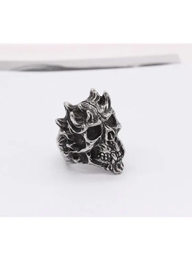 r1505 饰品 欧美个性复古恶魔骷髅头男士钛钢戒指